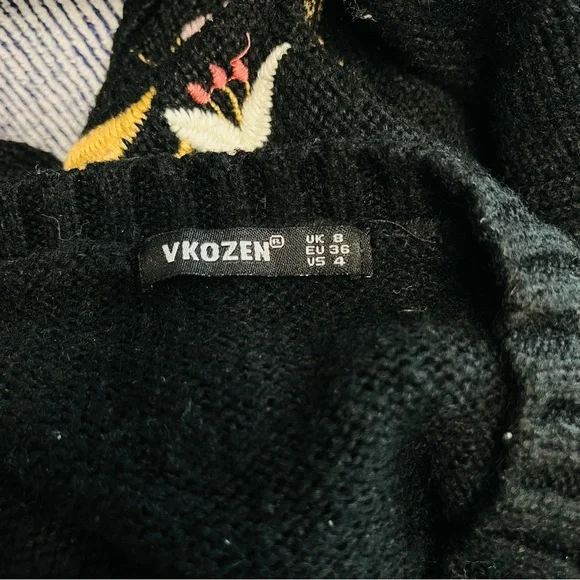 Boho Black Embroidered Floral Knit Sweater – Cottagecore Chic – Size Small - Picture 5 of 5